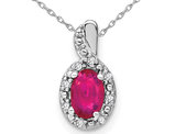 3/5 Carat (ctw) Natural Ruby Drop Pendant Necklace in 14K White Gold with Diamonds and Chain